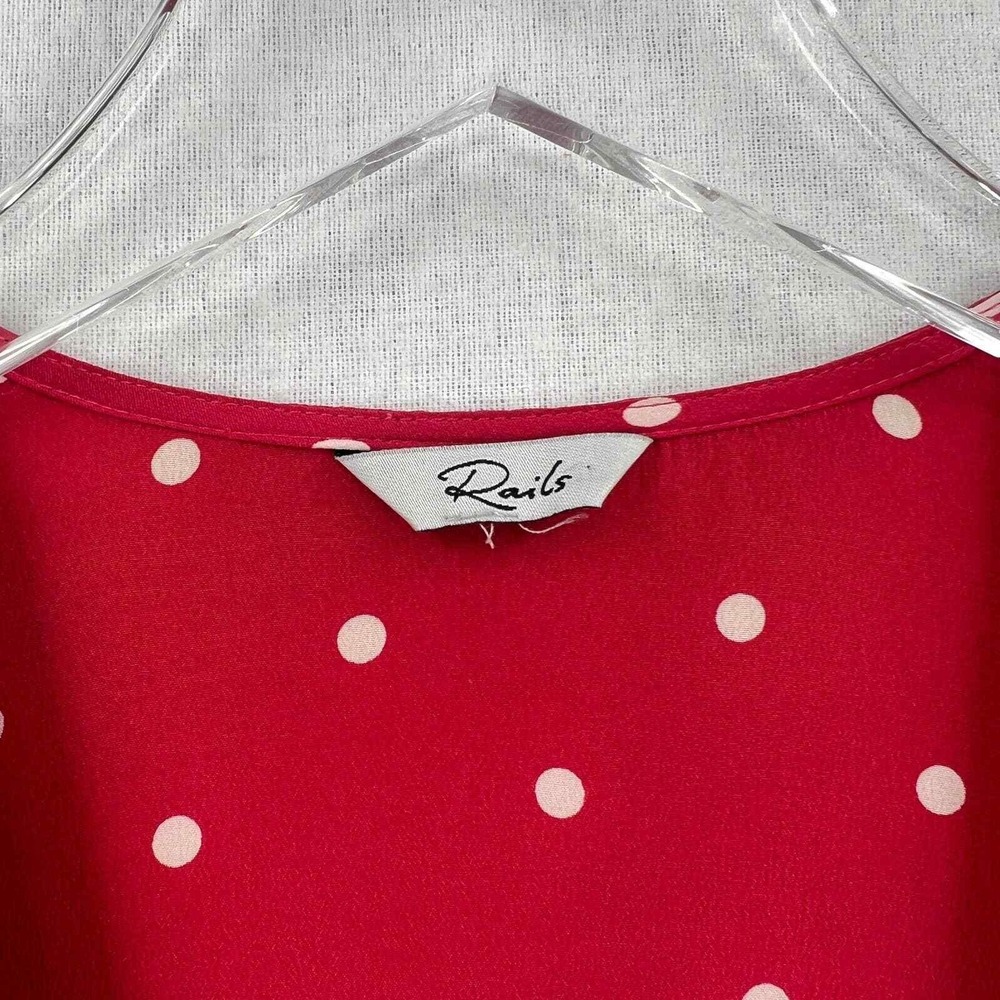RAILS Leanne Polka Dot Dress Womens Medium Raspberry Red Silk Wrap Mini Short - Picture 10 of 16